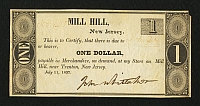 NJ, Mill Hill (Trenton), John Whittaker $1 Merchant Scrip, July 11, 1837